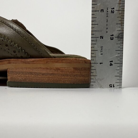 💚 Free People Paramount Olive Green Leather Cutout Mules | Slip-On Mules Women - Picture 8 of 10